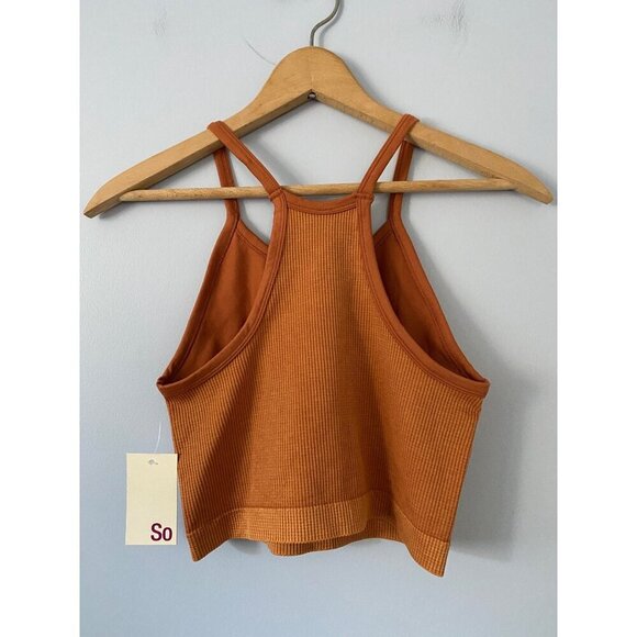 NWT SO Cropped Seamless Ribbed Bra Tank Size Med Cinnamon Dust - Picture 2 of 7
